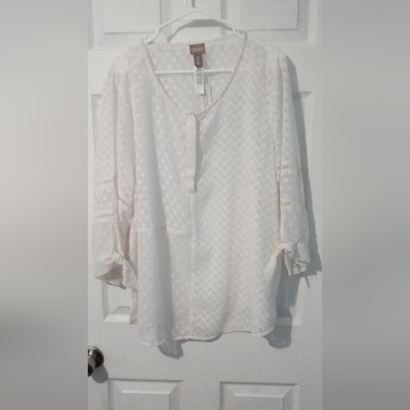 Chico's White 3/4 Sleeve Boxy Blouse - Picture 1 of 3